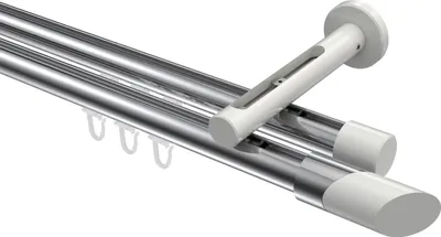 Produktbild von Interdeco Innenlaufstange / Gardinenstange mit Innenlauf Chrom / Weiß, Typ Siteno Verano (Schräge Bicolor), 20 mm Ø 2-läufig, 140 cm
