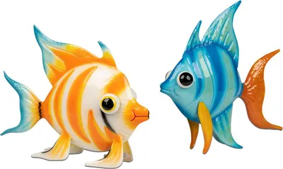 Produktbild von 2er Set Dekofiguren Fische orange + blau H. 28cm aus Metall Formano S26
