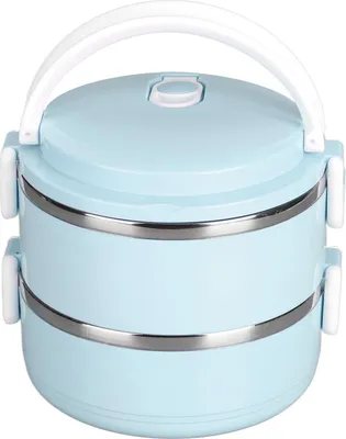 Image de Boîte à lunch thermique empilable Boîte isolante pour aliments chauds en acier inoxydable 304 Boîte à lunch ronde Contenants alimentaires scellésDouble couche 304 épaissie ( Bleu )