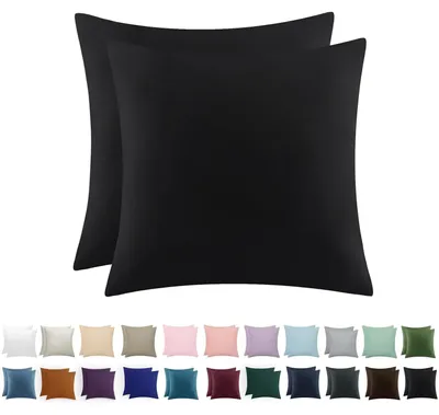 Image de TRANKIELO® - Housse de coussin 80x80 cm - Lot de 2 - Microfibre - Doux - Fermeture éclair - Noir