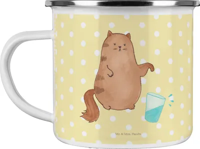Produktbild von Mr. & Mrs. Panda Haferl Katze Wasserglas - Gelb Pastell - Geschenk, Teetasse, becher emaille, Tasse, Pott, Cats, Cat, Katzen