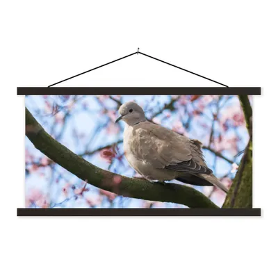 Produktbild von MuchoWow® Textilposter Vogel - Blumen - Taube - Blütenzweige - Rosa 90x45 cm mit schwarzem Rahmen - Klemmleisten