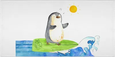 Produktbild von Mr. & Mrs. Panda Handtuch Pinguin Surfer - Weiß - Geschenk, Portugal, gesichtstuch, Hawaii, Motiviert, Optimistisch, Flauschtuch, Urlaub, Frotteehandtuch, Händehandtuch