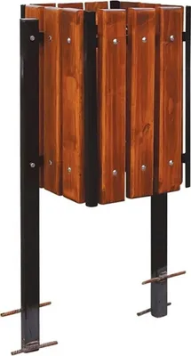 Produktbild von Casa Padrino Luxus Abfallbehälter Dunkelbraun / Schwarz 38 x 38 x H. 100 cm - Massivholz Abfallbehälter mit Stahl Beinen - Garten Mülleimer - Terrassen Mülleimer - Gastronomie Abfallbehälter