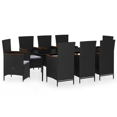 Produktbild von vidaXL 9-tlg. Garten-Essgruppe mit Kissen Schwarz