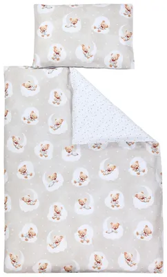 Produktbild von TupTam Kinder Bettwäsche Gemustert 2-Teilig Wendebettwäsche, Farbe: Bärchen auf Wolken / Beige / Graue Sterne, Größe: 135x100 cm