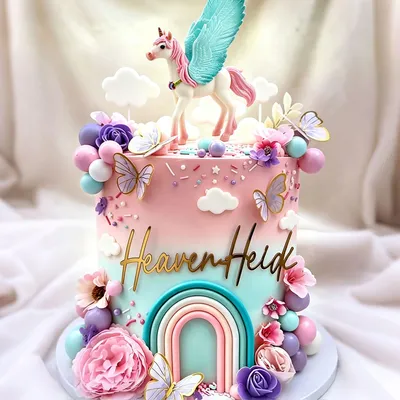 Einhorn-Tortendeko mit Pony, Regenbogen-Tortendekoration