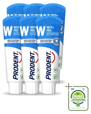 Imagen del producto de 6 tubos de pasta dental Prodent Wit + Fris, protección completa, 75 ml, pack grande, 6 unidades