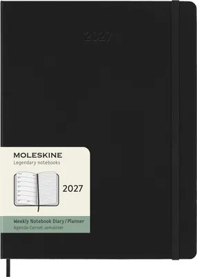 Produktbild von Moleskine Wochenkalender für 12 Monate, 2027, Format XL, 1 Woche pro Seite, rechte Seite mit Linien, Hardcover, Schwarz