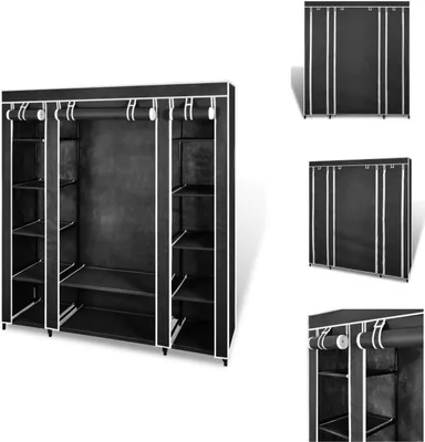Zdjęcie produktu dla vidaXL Szafa materiałowa z przegrodami i drążkami na ubrania 45×150×176 cm Czarny - Szafy