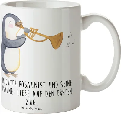 Produktbild von Mr. & Mrs. Panda Kaffeetasse Posaune Liebe - Weiß - Geschenk, Tasse mit Spruch, Musikinstrument, Instrument, Musikerwitz, Lernen, Trinkbecher, Musik, Kaffeebecher