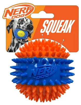Produktbild von Nerf Dog TPR Spike Ball mit lautem Quietscher, 6,9 cm, langlebiges Apportierspielzeug für Hunde, Orange/Blau