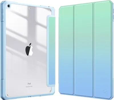 Produktbild von Fintie Hybrid Hülle für 10.2 Zoll iPad 9. Generation 2021/8. Gen 2020/7. Gen 2019 mit Stifthalter - Stoßfeste Schutzhülle mit transparenter Hartschale auf der Rückseite, Meeres Ombre