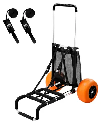 Produktbild von Strandwagen Bollerwagen Sandwagen, Tragkraft 74,84 kg, klappbarer Sandwagen aus Aluminium, höhenverstellbar 685-1135 mm, Wagen für den Strand 76 x 39 cm