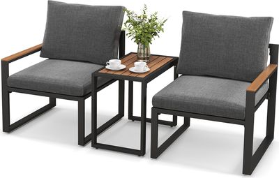 COSTWAY Gartenmöbel-Set wetterfest mit Kissen, Sitzgruppe inkl. 2 Stühlen & Tisch, Gartengarnitur