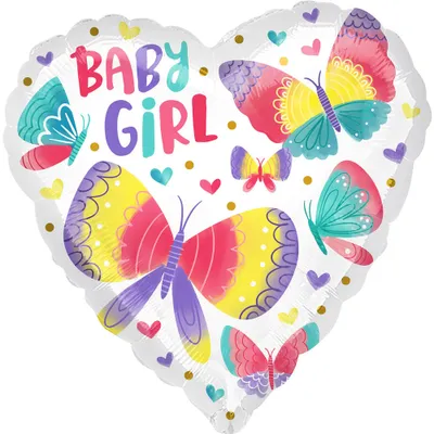 Produktbild von Herz-Folienballon Babyparty Schmetterlinge 45cm