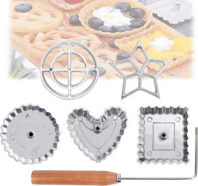 Produktbild von Hartförmige Waffelstempel - 6-teiliges Set - Traditionelle Backform mit Griff - Aluminium Waffelstempel - Backform für Torten und Kekse