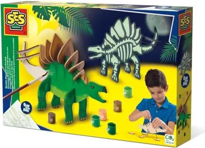 Produktbild von Holz Dinosaurier Bastelset, Leuchtet im Dunkeln, 6 Farben Inklusive, SES Creative