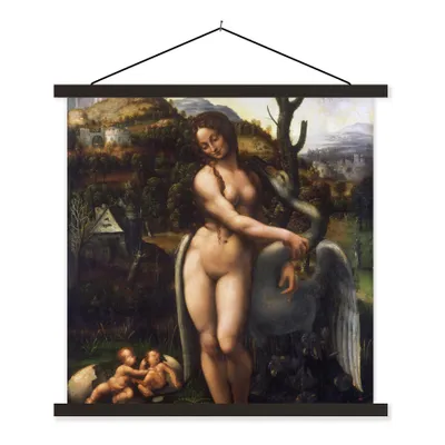 Produktbild von MuchoWow® Textilposter Leda und der Schwan - Leonardo da Vinci 90x90 cm mit schwarzem Rahmen - Magnetisches