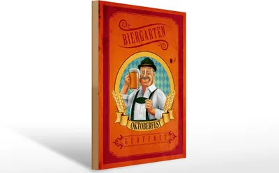 Produktbild von Holzschild Bier Biergarten geöffnet , 40 x 30 cm, Holzschilder Spruch Getränke Alkohol Bier Bayern
