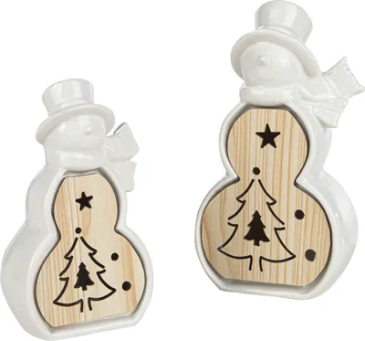 Produktbild von Bambelaa! 2er Set Schneemann Dekofiguren LED Beleuchtung Batteriebetrieben Weihnachten Innen Winterdeko Klein & Groß