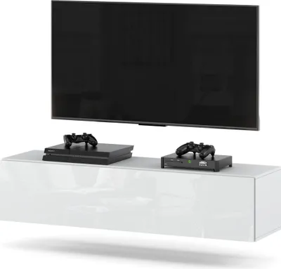 Zdjęcie produktu dla Szafka Rtv Wisząca Stolik Do Salonu Sypialni Pod Tv 140Cm Biały Połysk