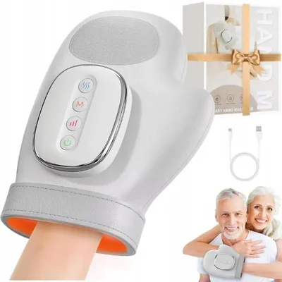 Produktbild von Handmassagegerät - Elektrisches Handmassagegerät - Luftkompression - Akupressurmassage der Handfläche - Finger- und Handgelenkmassage - Wärme und Vibration - Wiederaufladbar - Grau