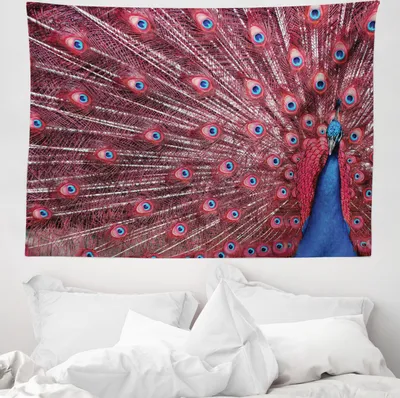 Produktbild von ABAKUHAUS Burgund Wandteppich, Peacock Bird Surreal aus Weiches Mikrofaser Stoff Waschbar ohne Verblassen Digitaldruck, 150 x 110 cm, Burgunder Blau