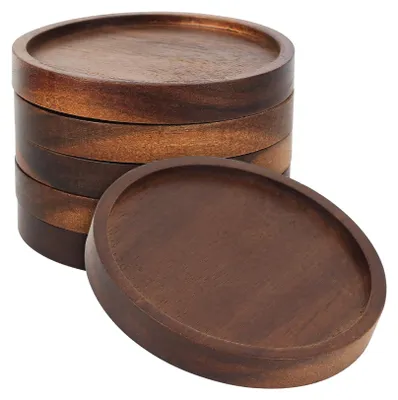 Holzuntersetzer Set 5er-Pack, rutschfest, rund, 10x10 cm