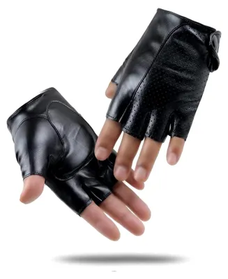 Produktbild von Fingerlose Lederhandschuhe für Herren, Halbfingerhandschuhe aus Kunstleder in Schwarz für Motorrad und Fahrten