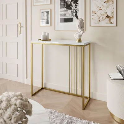Produktbild von PRIME Konsole 80 cm Hochglanz Gold matt / Weiß hochglanz