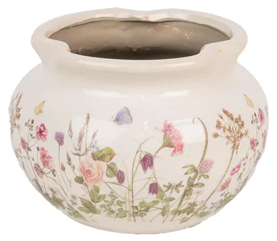 Obrázek produktu pro Clayre & Eef Květináč Ø 23x16 cm Béžová Růžové keramické květiny