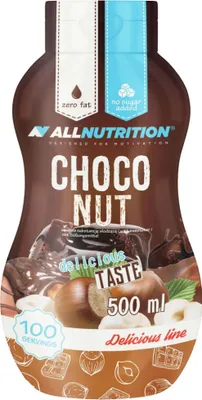 Immagine prodotto di ALLNUTRITION Sciroppo senza calorie (dolce) 500 ml cioccolato-nocciola / Aromi e dolcificanti / Gustoso sciroppo senza calorie per insaporire i vostri piatti preferiti