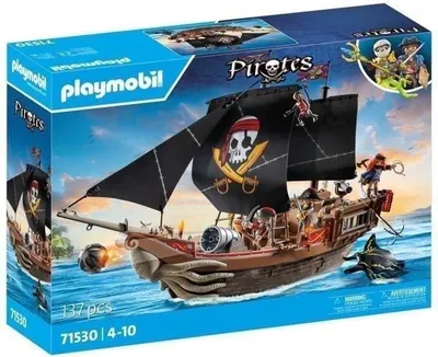 Zdjęcie produktu dla Statek Piracki PLAYMOBIL 71530, 137 elementów, 3 figurki, Strzelający armata, Piraci