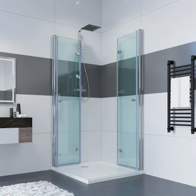 Produktbild von IMPTS Duschkabine Eckeinstieg 80x80 cm 180º Doppel Falttür Falttürkabine 6mm ESG-Glas 185cm,OHNE Duschwanne