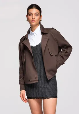 Produktbild von Ombre Kurze Damenjacke im modernen Trench-Stil coffee XL