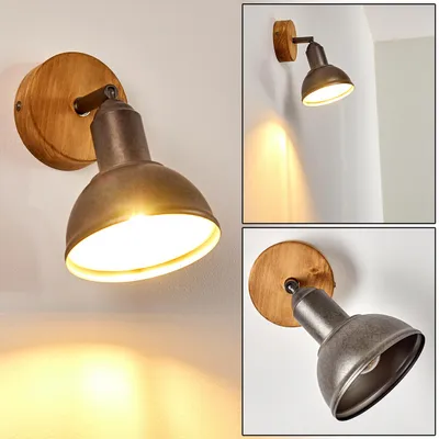 Produktbild von Mura »Mura« verstellbare Wandlampe aus Metall/Holz in Grau/Braun