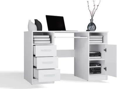 Image de BDW, bureau avec 3 tiroirs, 120×75×60 cm, 1 armoire, Delta, blanc