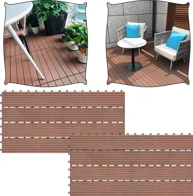 Obrázek produktu pro LARS360 12 kusů WPC dlaždic, 2m2 30x60cm terasové dlaždice balkonové dlaždice klikněte na dlaždice palubky balkon zahrada hnědá