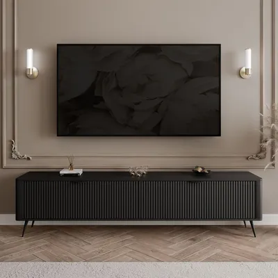Produktbild von TV-Schrank SCARLETT 2D 200 cm Schwarz auf Beinen