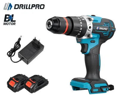 Obrázek produktu pro Akumulátorová příklepová vrtačka Drillpro s bezkartáčovým motorem, 1500 W, 650 Nm, 2 rychlosti – profesionální sada akumulátorového nářadí s 2 akumulátory