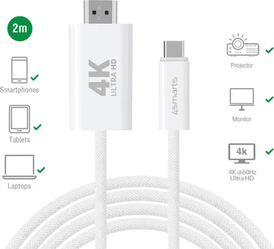 Produktbild von 4smarts USB-C auf HDMI Kabel 2m. wei
