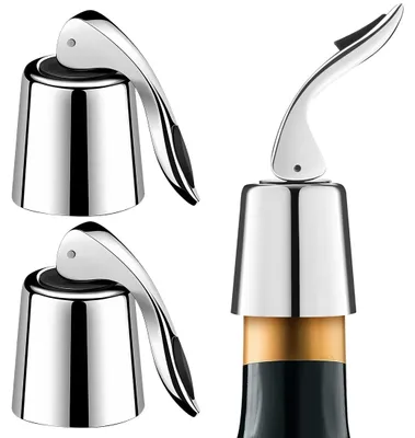 Productafbeelding van RVS wijnproppen - 2 stuks, herbruikbaar en lekvrij - Geschikt voor wijn-, champagne-, prosecco-, cava- en mousserende wijnbottels