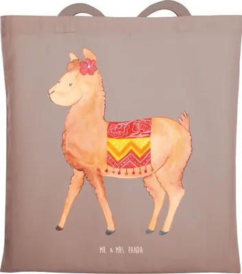 Produktbild von Mr. & Mrs. Panda Tote Bag Alpaka Stolz - Braun Pastell - Geschenk, Tasche, Jutebeutel, Laptoptasche, Lama, Shopping, Tragetasche