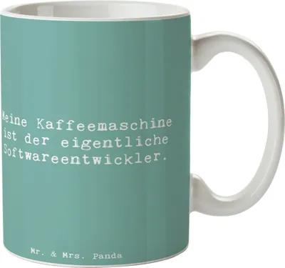 Produktbild von Mr. & Mrs. Panda Kaffeetasse Spruch Softwareentwickler Held - Meeresbrise - Geschenk, Berufsliebe, Coding, Pott, Beruf, Tasse, Dekotasse, Geschenke mit Herz, Kaffeebecher