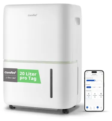 Immagine prodotto di Deumidificatore Comfee, capacità di 20 litri/24 ore, adatto per ambienti di circa 100 m³ (40 m²), controllabile tramite app, modalità smart, timer