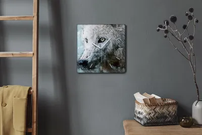 Produktbild von Coloray Hodiny Unikátní 30x30 cm  Tiché hodiny Pro obývací pokoj a kuchyň Nástěnné hodiny Plátno Bílé ručičky hodin - Wild Animal Wolf