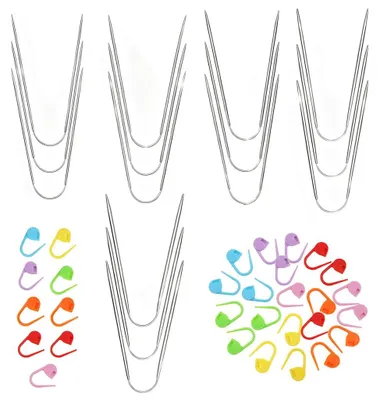 Image de Ensemble d'aiguilles circulaires à tricoter - 15 pièces - Acier inoxydable - Différentes tailles