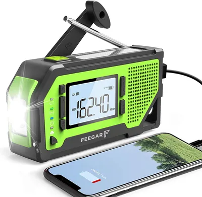 Produktbild von Nouzové solární rádio Feegar OZE Pro ruční klikové rádio přenosné AM / FM počasí nouzové rádio velký LCD displej SOS alarm solární napájení 2000mAh dobíjecí