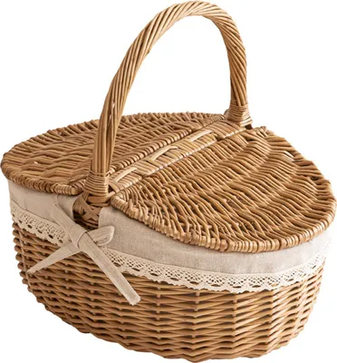 Produktbild von Picknickkorb mit Deckel, geflochtener Pilzkorb, Obstkorb, Brotkorb, geflochtener Korb mit Henkel, Blumenkorb, geeignet für Picknick im Freien
